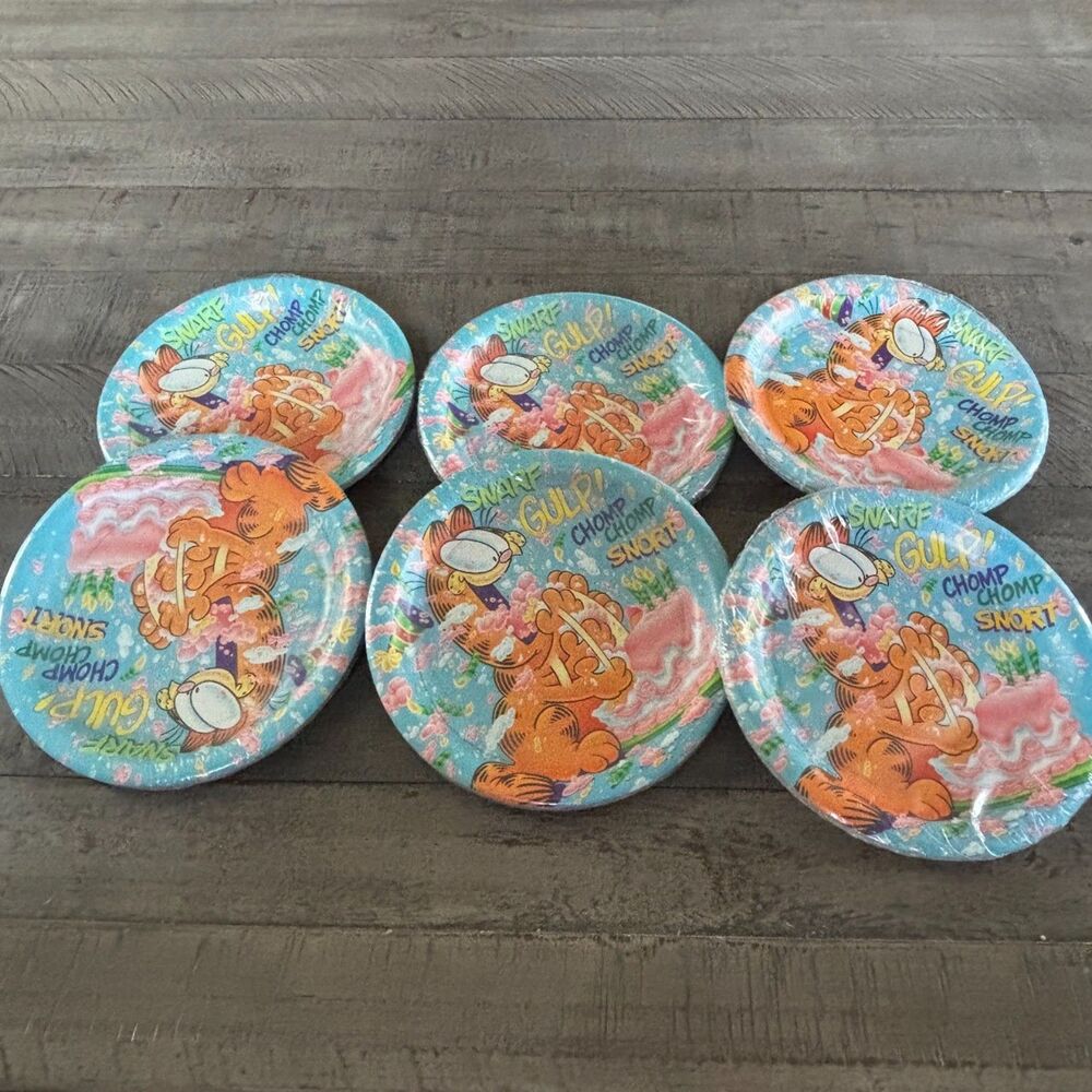 Garfield Hallmark Ambassador Party Plates Sound Effect Eating Cake Birthday 48ct